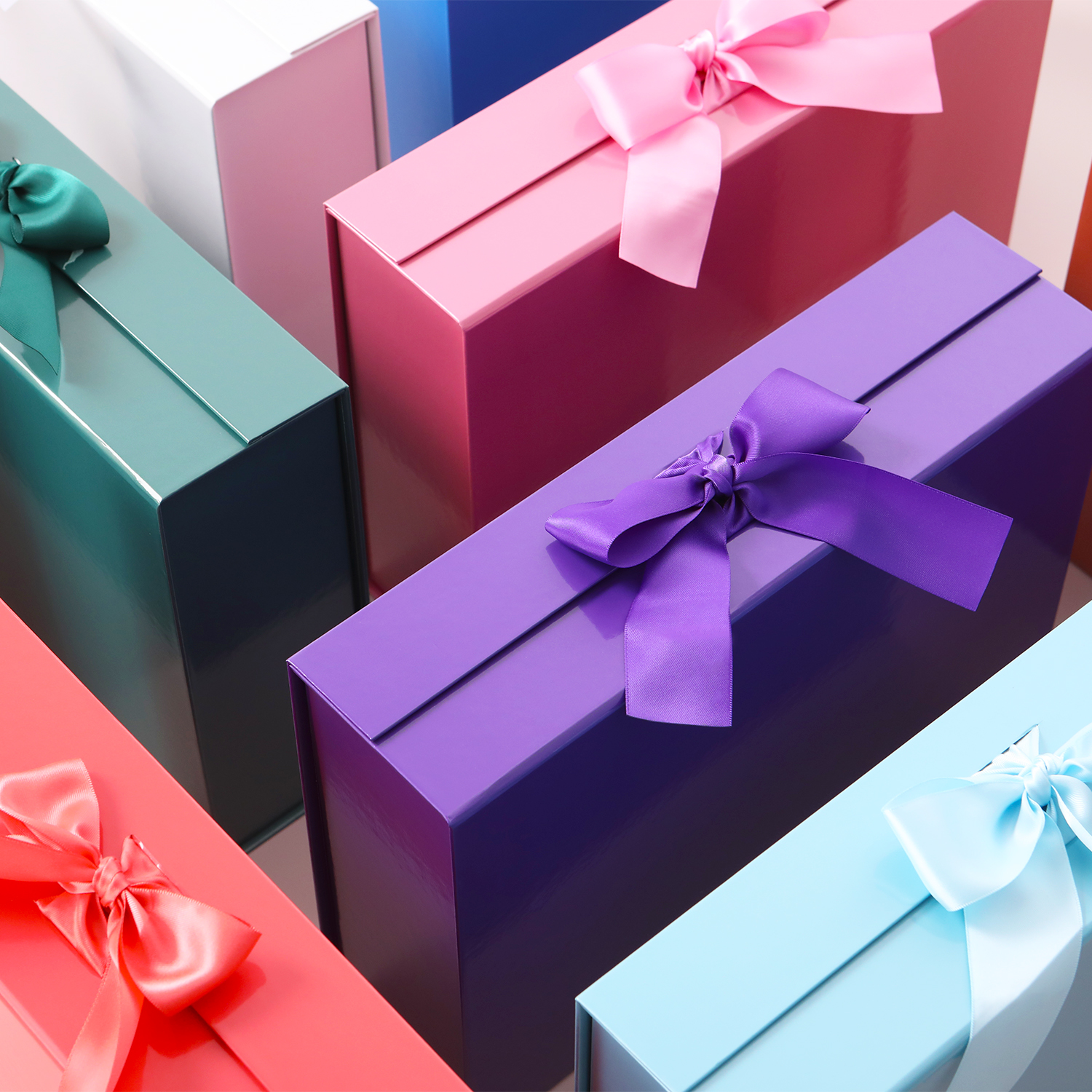 PKGSMART 5 Large Gift Boxes with Ribbons, Pink Gift Boxes with